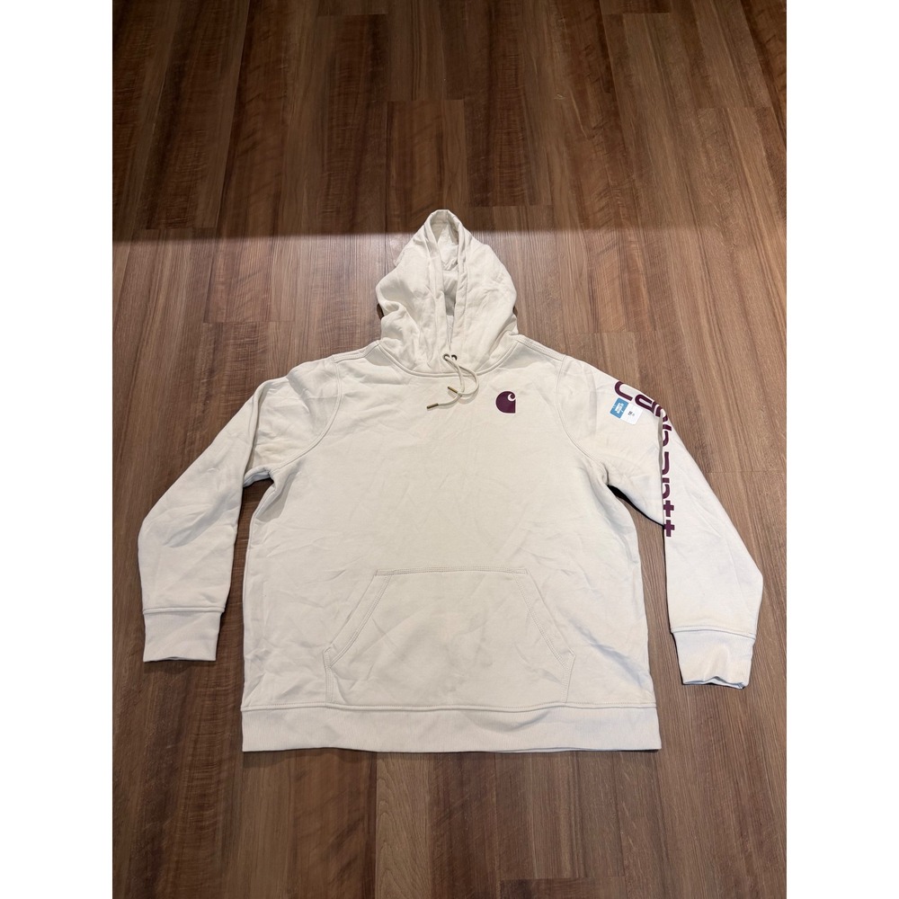 Carhartt Hoodie Womens XXL Cream Relaxed Fit Midweight Logo Sleeve TS0288-W